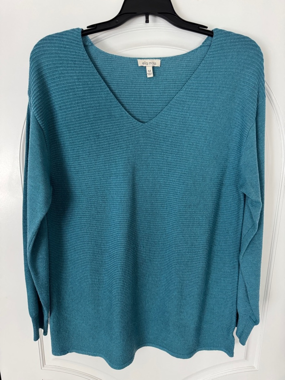 Ella Moss Teal Ribbed V-Neck Tunic Sweater